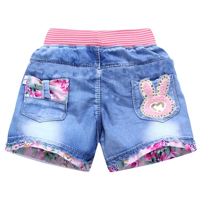 New 2022 Kids Girls Summer Denim Shorts Baby Girls Cute Cartoon Embroidery Laced Shorts Casual Jeans Short Pants Clothing