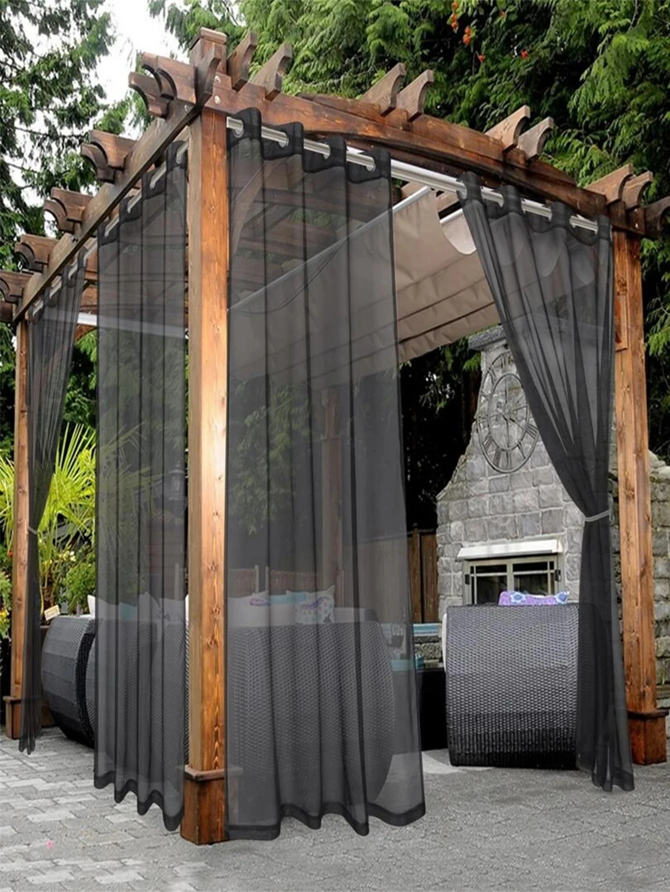 Waterproof Sheer Curtains - Translucent Black White Gray Outdoor Curtains