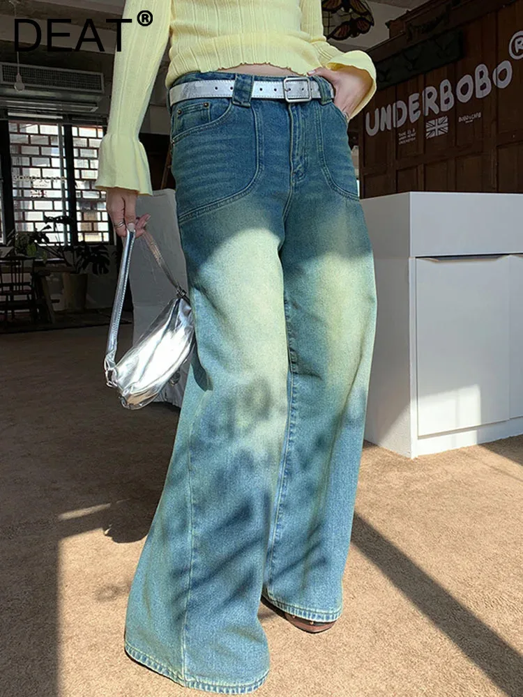 

DEAT Fashion Women Jeans Loose Versatile Wide Leg Zipper Straight Cylinder Streets Denim Pants Female Spring 2024 New 7AB3114