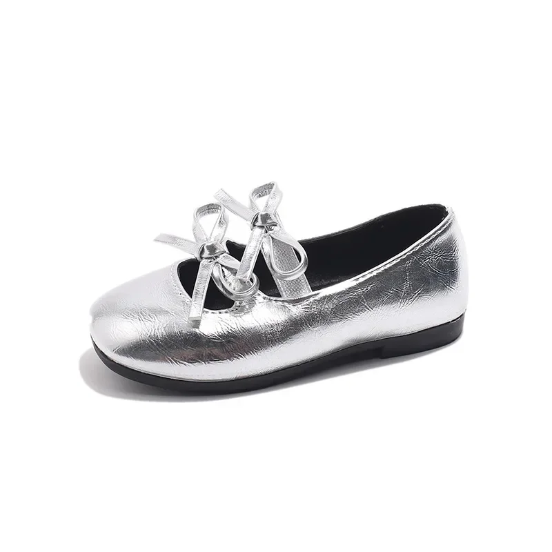 Mary Jane Shoes Girls Shoes Girls Flats Princess Shoes for Girls Fashion Double Bowknot Chic Children Mary Jane Shoes Gold Sliver Square Toe Elegant Kids Flats