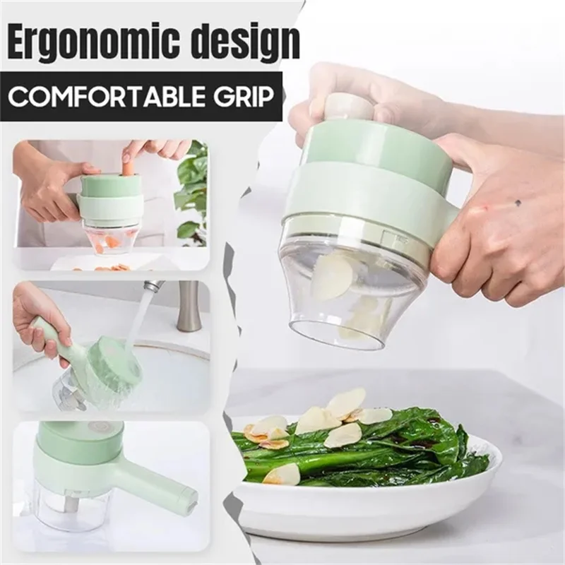 Handheld Electric Vegetable Cutter Slicer Mini Food Chopper Kitchen Garlic  Crusher 4in1 For Onion Chili Meat Masher Kitchen Tool - Fruit & Vegetable  Tools - AliExpress