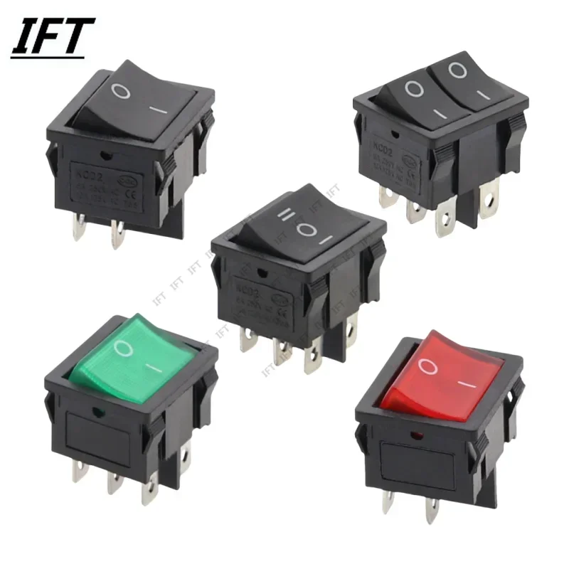 Interruttore a bilanciere verde, 4 pin, 6 A, 250 VAC, dimensioni telaio ca. 21 x 24 mm, illuminato