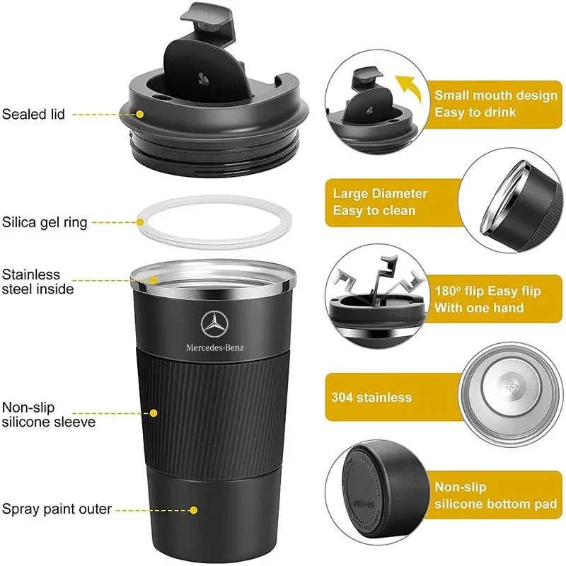 Thermos Coffee Mug Stainless Steel Coffee Cup For Mercedes Benz AMG W203 W206 W220 W205 W211 W212 W201 W210 W108 GLC GLK GLA GLB