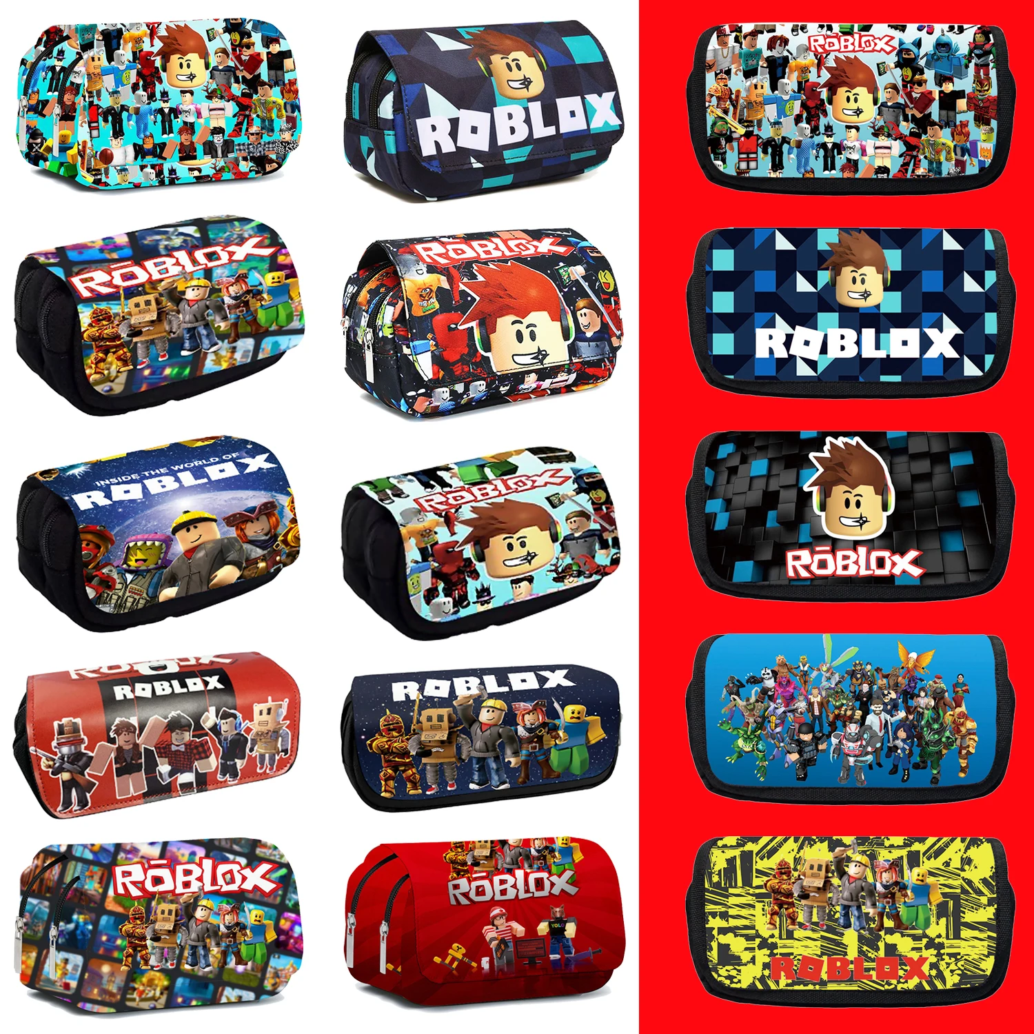 New Game Roblox Double Layer Flip Pen Bag Polyester for Primary