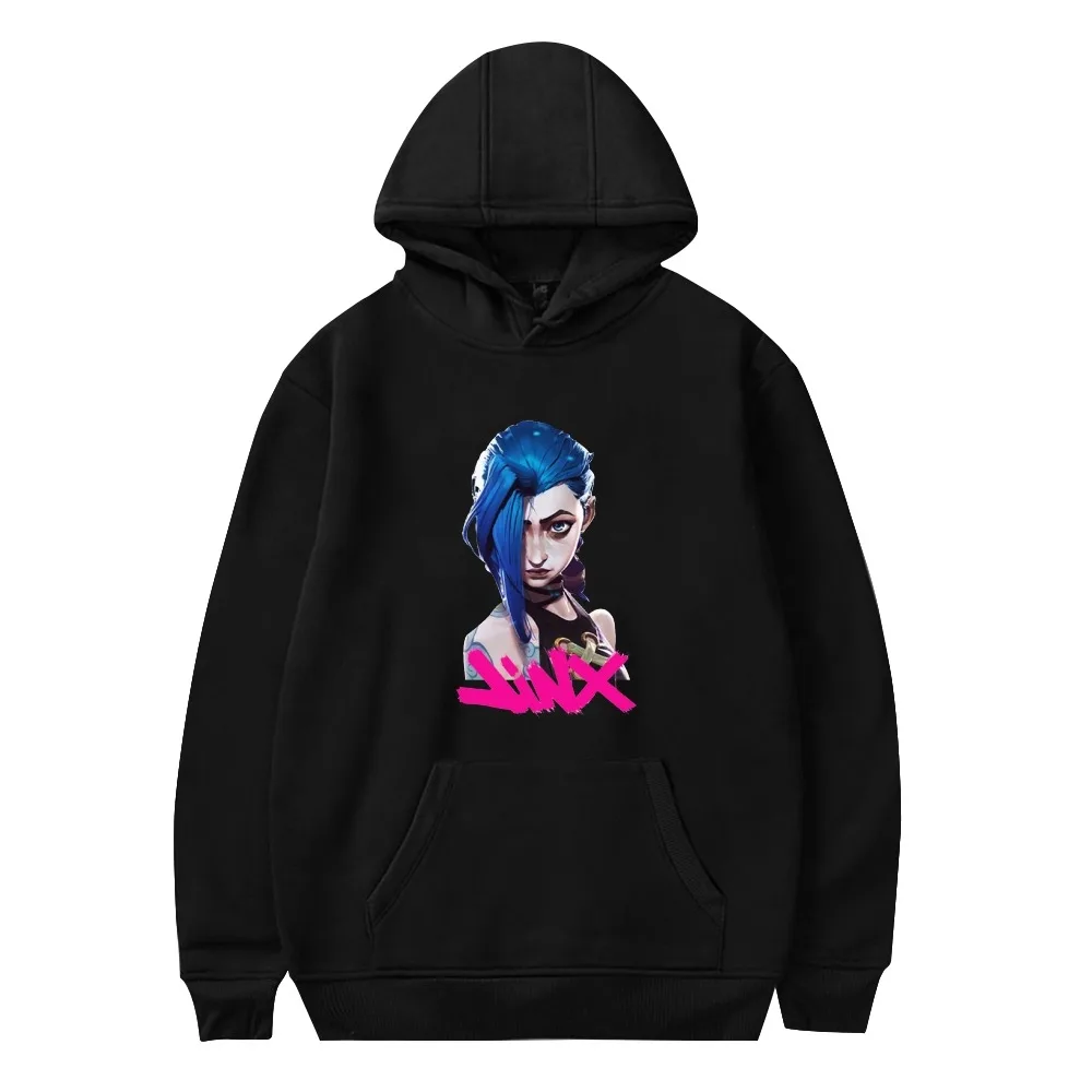 

Harajuku streetwear lol jogo tv serie outwear feminino-roupas arcane jinx hoodie unissex camisola de manga longa