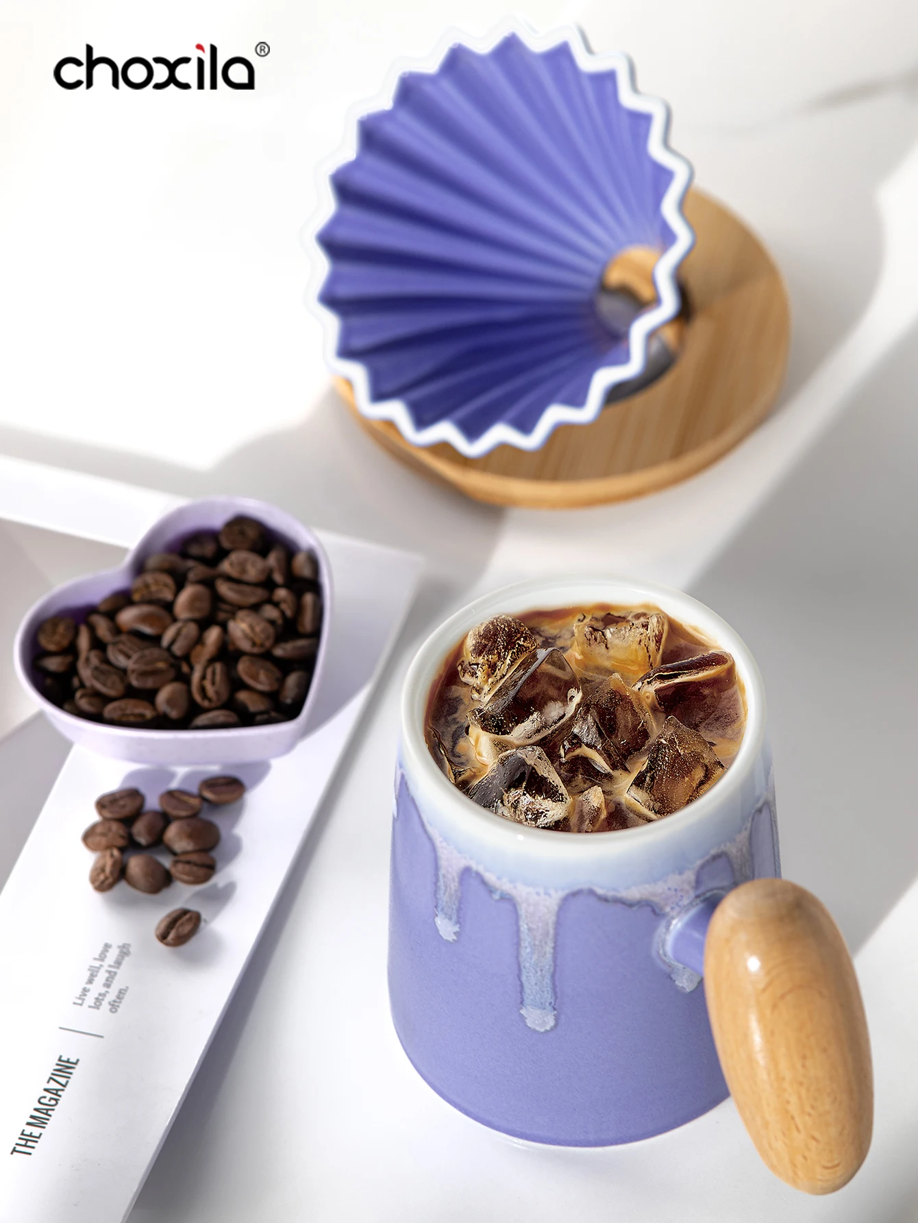 Purple Pour Over Coffee Maker Set - 3 Pcs Ceramic...