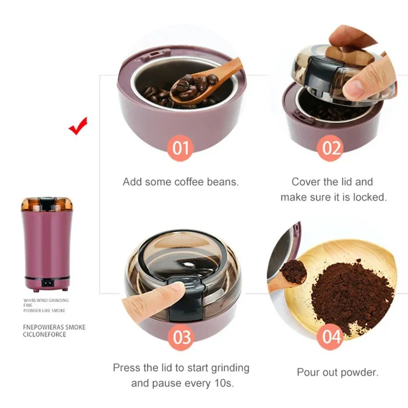 eu Plug) Mini Electric Spice & Coffee Grinder, Multifunctional 10s