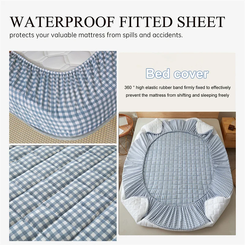Description Picture 6 of itemWaterproof Fitted Sheet Double Queen King Quilted Mattress Cver Protector Antibracterial Breathable Bed Sheet Plaid Bed Cover