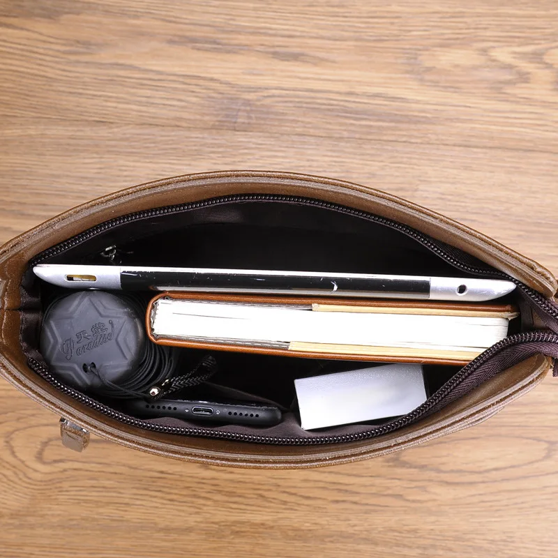Business Vertical Men's Crossbody Bag Fashion PU Leather Shoulder Messenger Bag Vintage Handbags Man Sling Bag For IPAD