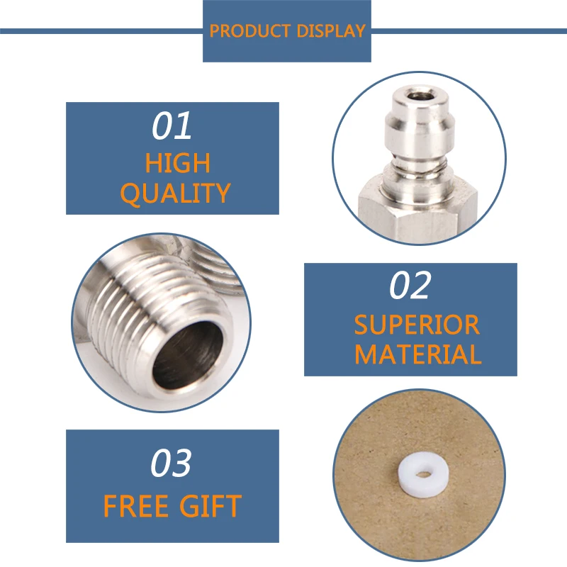 3pcs Stainless Steel Quick Coupler M10x1 Thread 8MM Filling Head Plug Adapter Quick Connect Fittings Couplings Air Pumps Parts air pump parts quick connect fittings