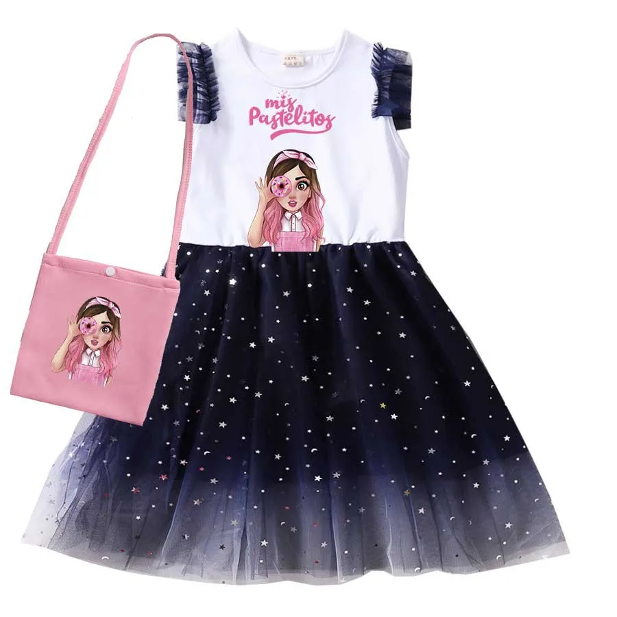 

Mis Pastelitos Baby Girls Princess Dress Summer Children Party Birthday Dress+Bag Toddler Girl Christmas Outfits kids Clothes