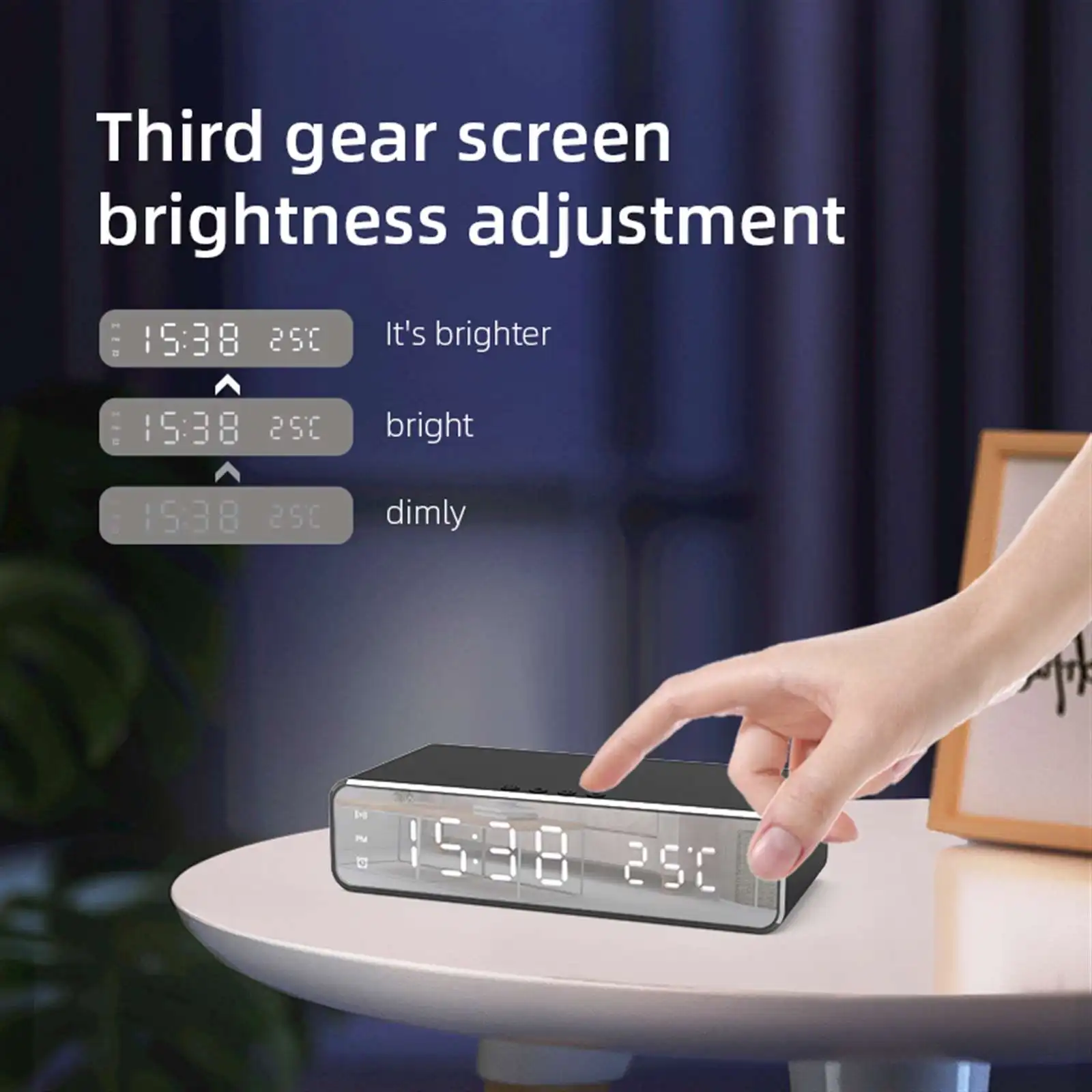 무선 충전기 시간 알람 시계 LED 디지털 온도계 이어폰 폰 충전기, 아이폰 삼성용 고속 충전 독 스테이션