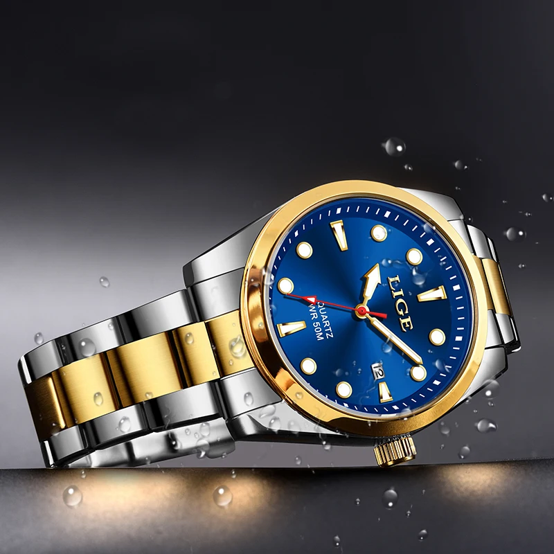 Man Watch LIGE Fashion Luxury Stainless Steel Strap Quatrz Watches Men Business Waterproof Luminous Clock Date Casual Wristwatch