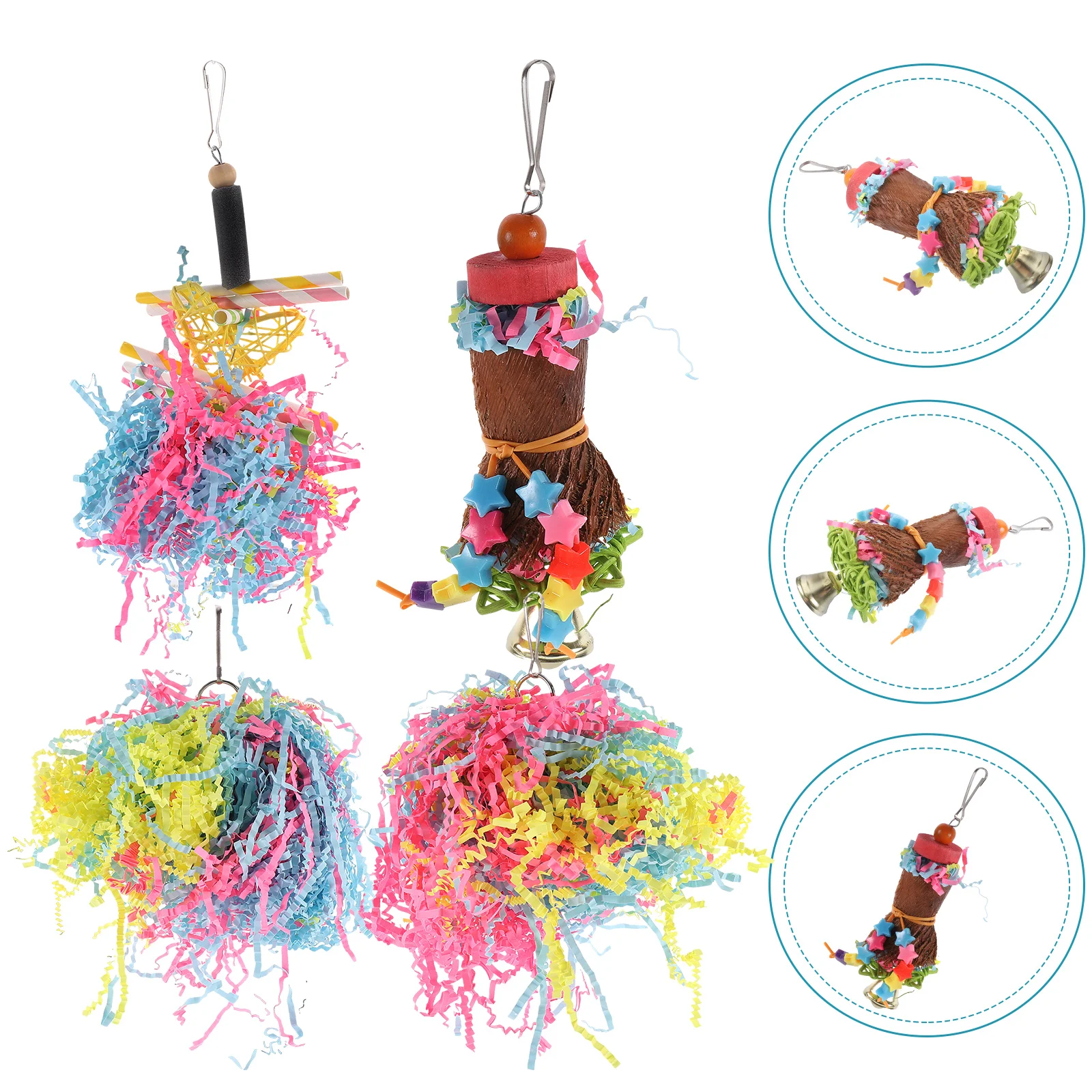 

4 Pcs Parrot Chew Toy Bird Swing Parakeet Cage Accessories Small Toys Hanging Bite Cockatiel Chewing Wooden