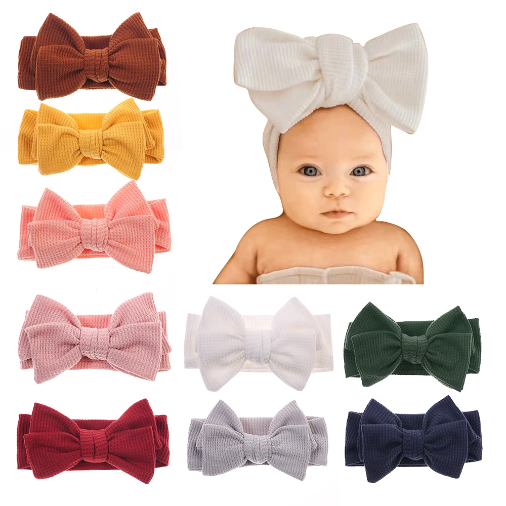 Baby Bows Turban Knotted Head Wraps Waffle Knitted Hair Bows Headbands