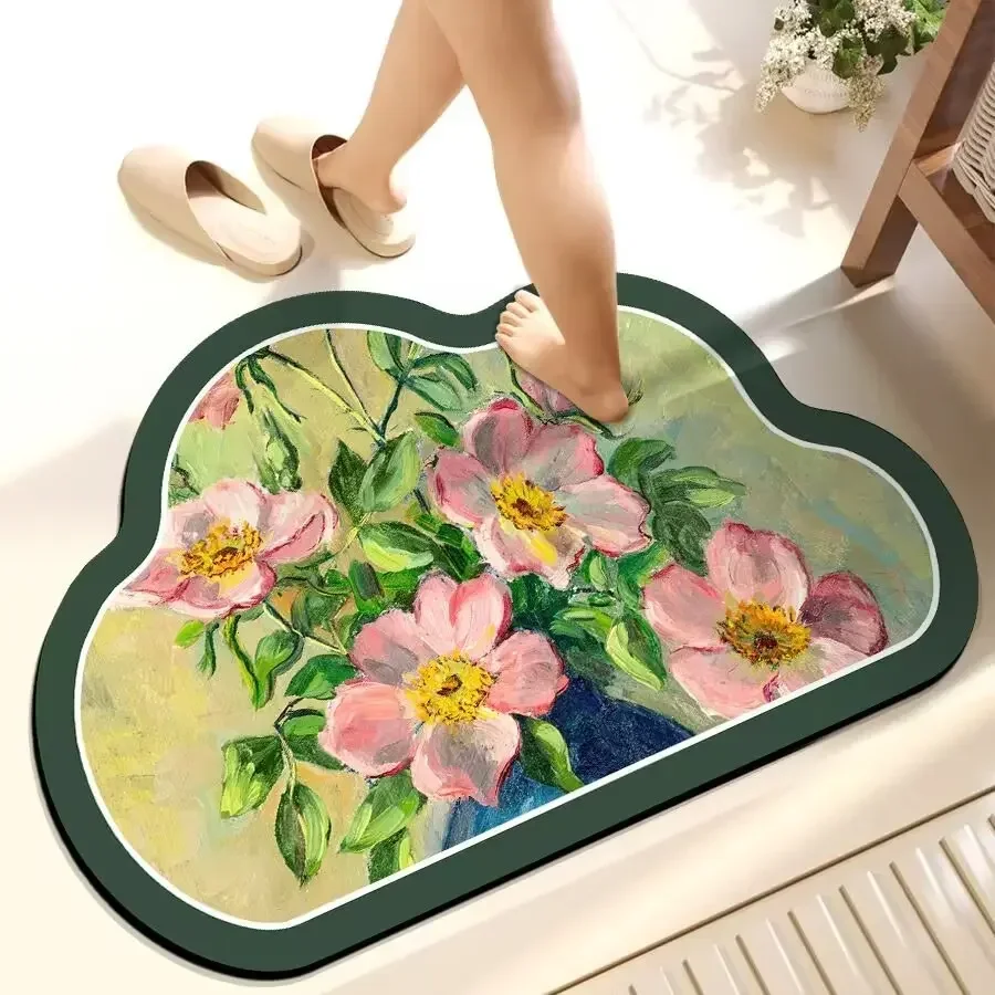 

Chinese style toilet footrest water diatom anti-skid speed dry absorption bathroom soft floor mat blue