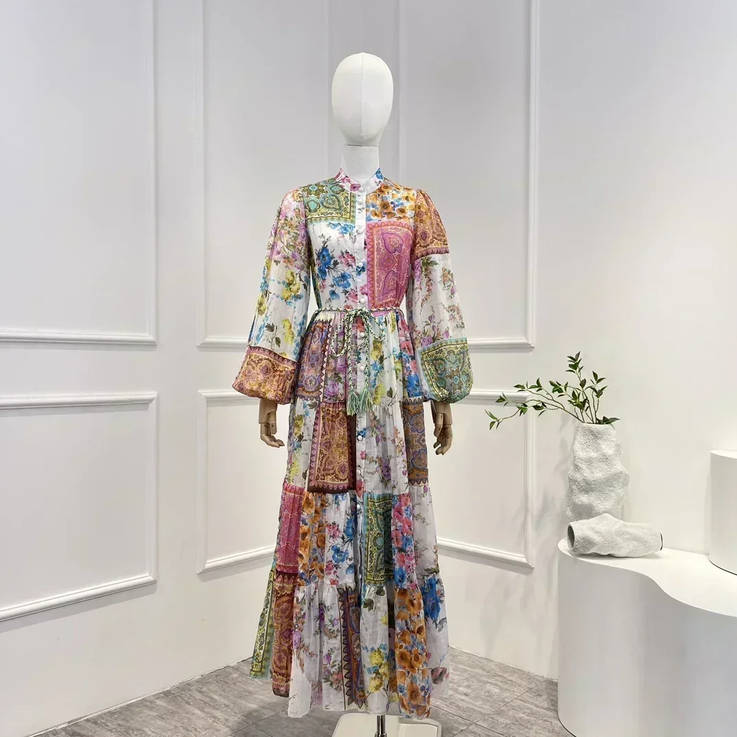 

Женское миди-платье из натурального хлопка с цветочным принтом и высокой талией