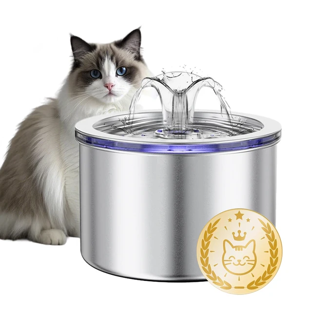 2.2L Pet Water Feeder With Transparent Window Silent Filter With Faucet Stainless Steel Automatic Dog Drinking Fountain 2.2L Pet Water Feeder With Transparent Window Silent Filter With Faucet Stainless Steel Automatic Dog Drinking Fountain