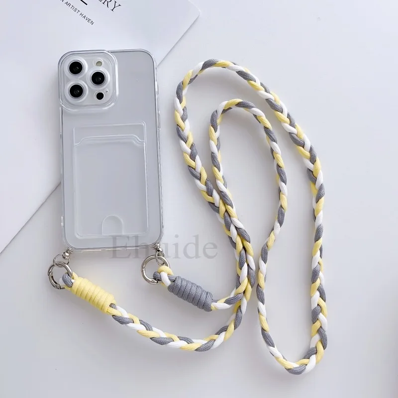 Crossbody Strap Case with Braid Lanyard, Neck Cord, and Clear Card Slot Cover