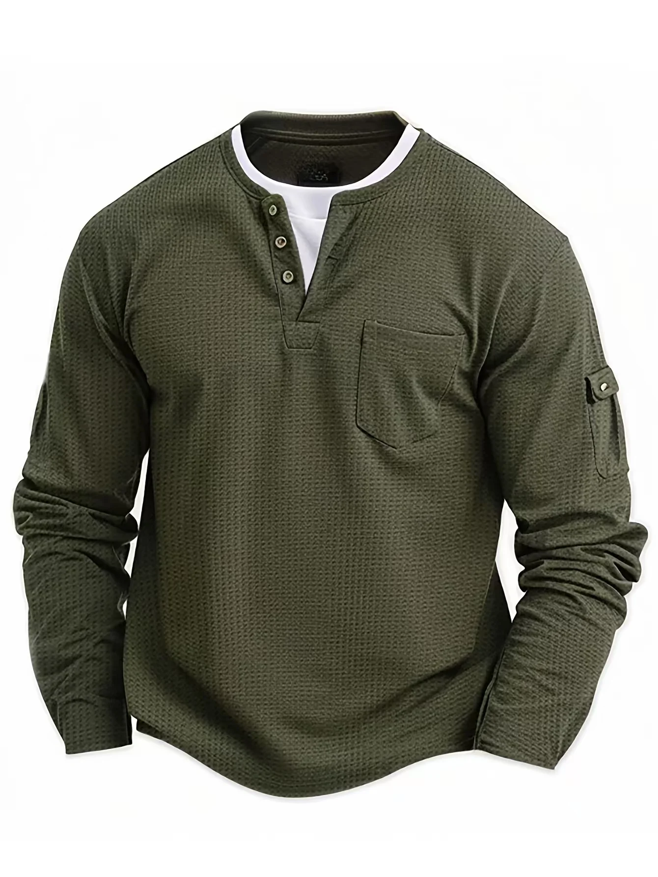 Spring Fashion Button V-neck Hoodie Retro Fake Two Piece Set Double Layer Top Men's Casual Long Sleeve Loose Hoodie