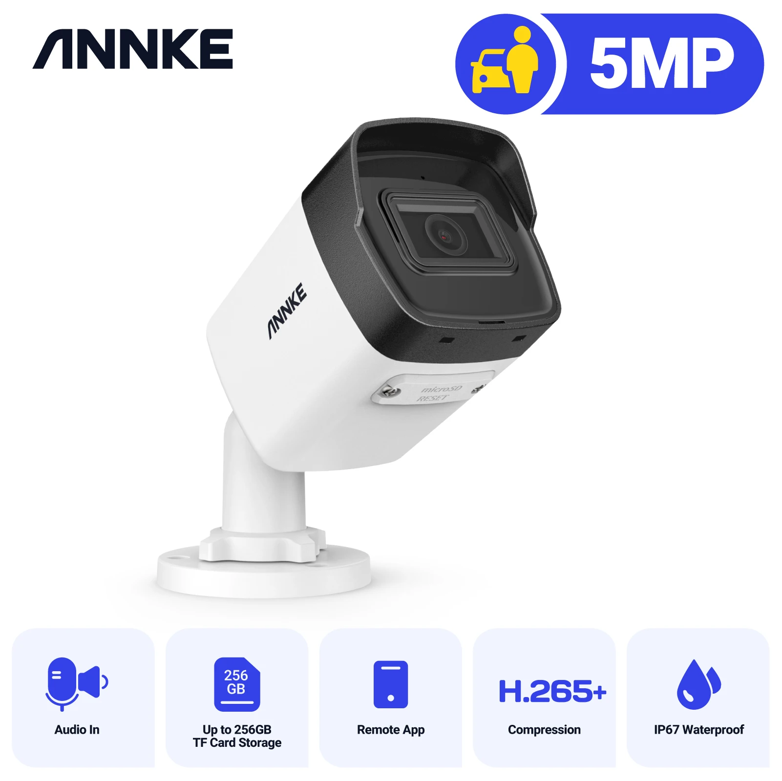 Annke-Caméra De Surveillance Intérieure/Extérieure Ip Poe Hd 5Mp (C500), Dispositif De Sécurité Sans Fil, Étanche Ip67, Avec Vision Nocturne Et Port S