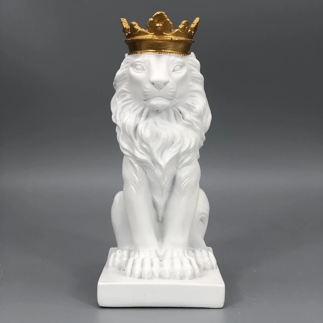 Statue de Lion avec couronne, décoration de Table, hauteur 14.5cm, décor Fengshui, décoratif peint à la main pour salle d'étude, léger 3