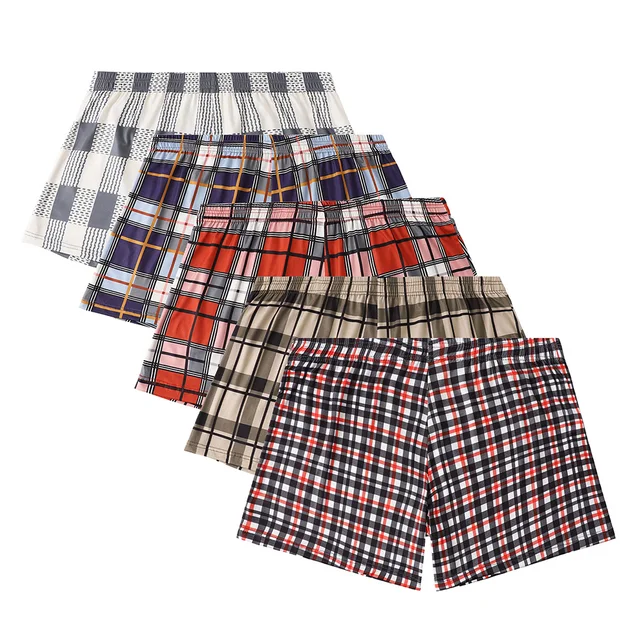 Ensemble de 5 pièces de pantalons Aro longs imprimés à carreaux, pour vêtements âgés décontractés et confortables, pantalons à coins plats amples et respirants 1