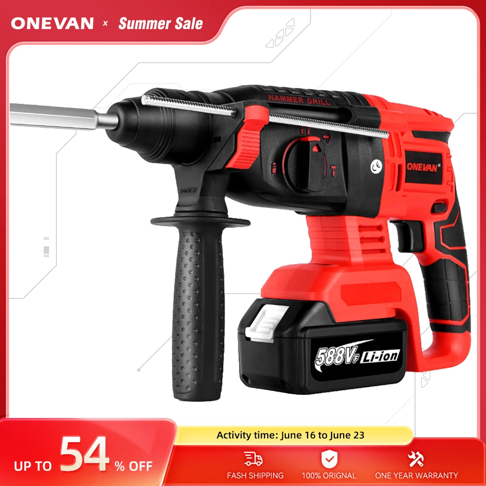 ONEVAN 22900mah 2000W Brushless Electric Hammer Battery drill Pick Impact Drill Charging tool Rotary Tool For Makita 18 Battery
