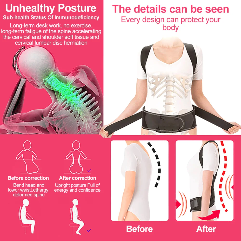 2022 Back Posture Corrector Shoulder Support Belt Upper and Lower Back Pain Relief Improve Spine Clavicle Brace Posture Vest