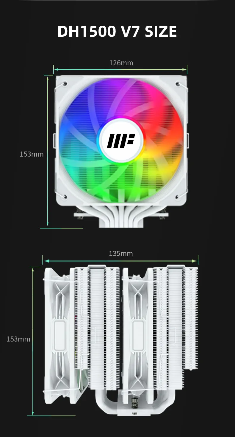 CPU Cooler 153mm height 7 HeatPipe TDP 280W Dual Towers Double Fan For Intel 185