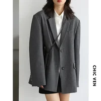 CHICVEN  Women Office Lady Blazer Cuff Embroidery Wide Shoulder Twill Suit Women's Autumn Ladies Outerwear  Stylish Tops - Image 3