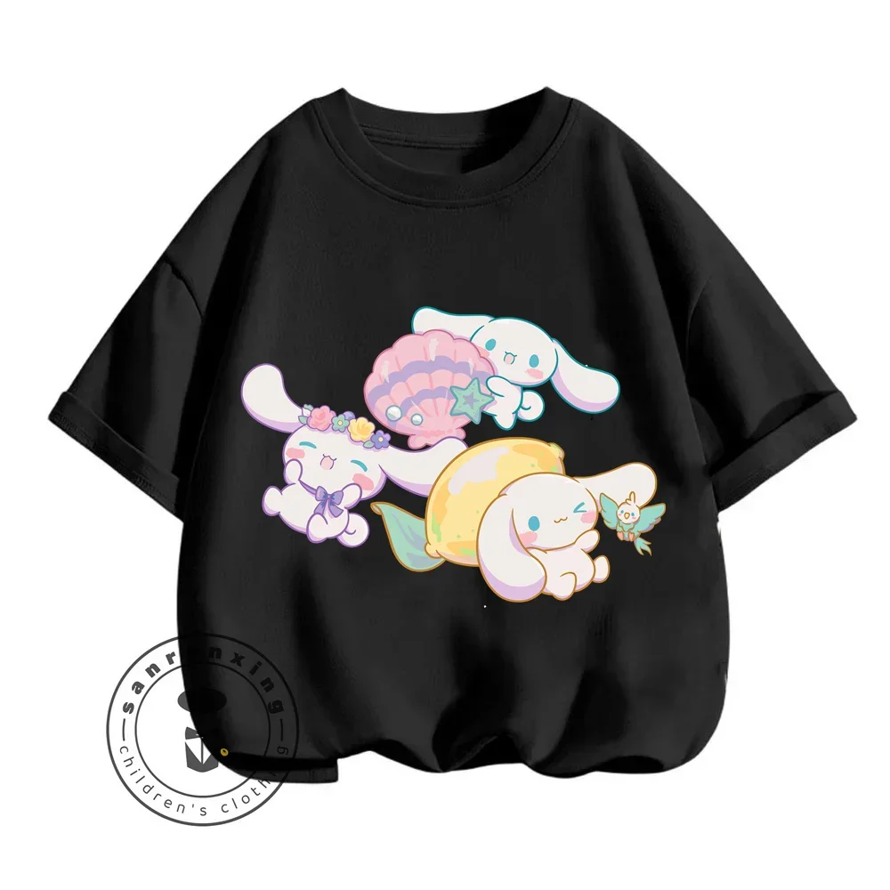 Cute Cinnamoroll Character Printed T-Shirts in Hip-Hop Street Style O-Neck Kawaii Tops for Fashionable Boys Girls This Summer 3