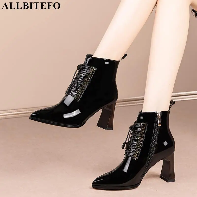 

Size 33-43 Pointed Toe Genuine Leather High Heel Women Boots Club Party Modern Shoes Fashion Autumn Winter Female Ankle Boots