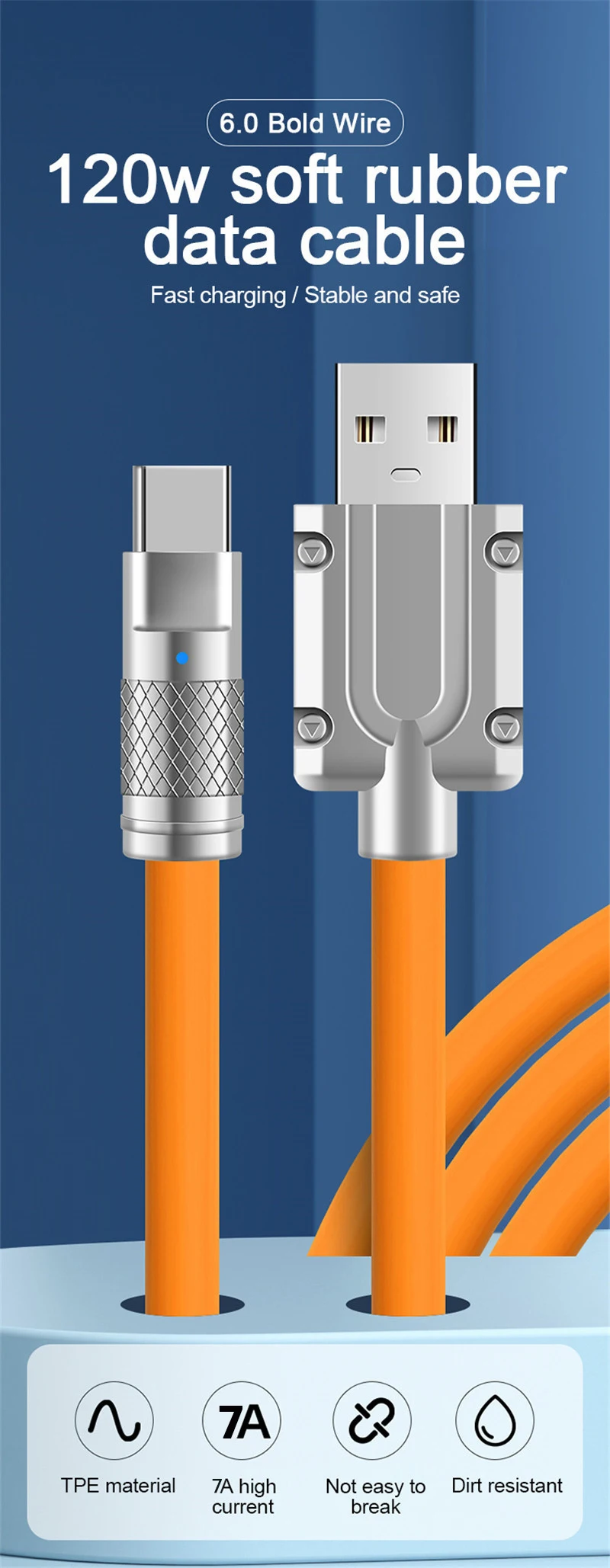 Супербыстрый зарядный кабель 120 Вт, кабель Micro USB Type-C из жидкого ...