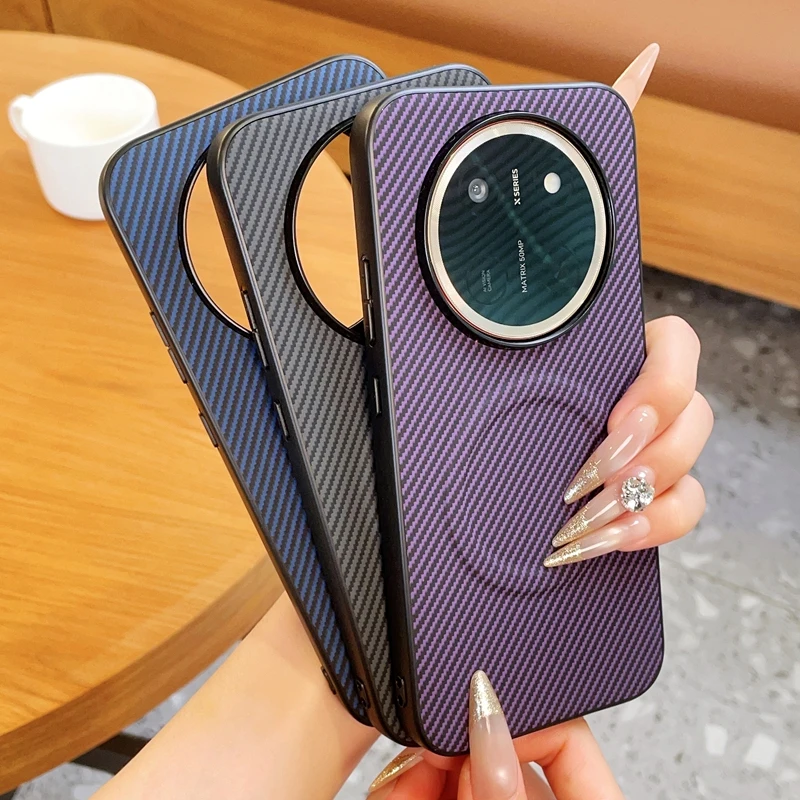 Magnetic Carbon Fiber Pattern PU Leather Wireless Charging Phone Case