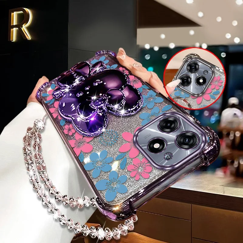 Elegant Floral Phone Case Set with Lanyard and Stand