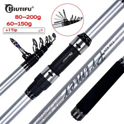 BIUTIFU Telescopic Carbon Surf Fishing Rod - High Power Travel Spinning Pole - 4.2m(60-150g)