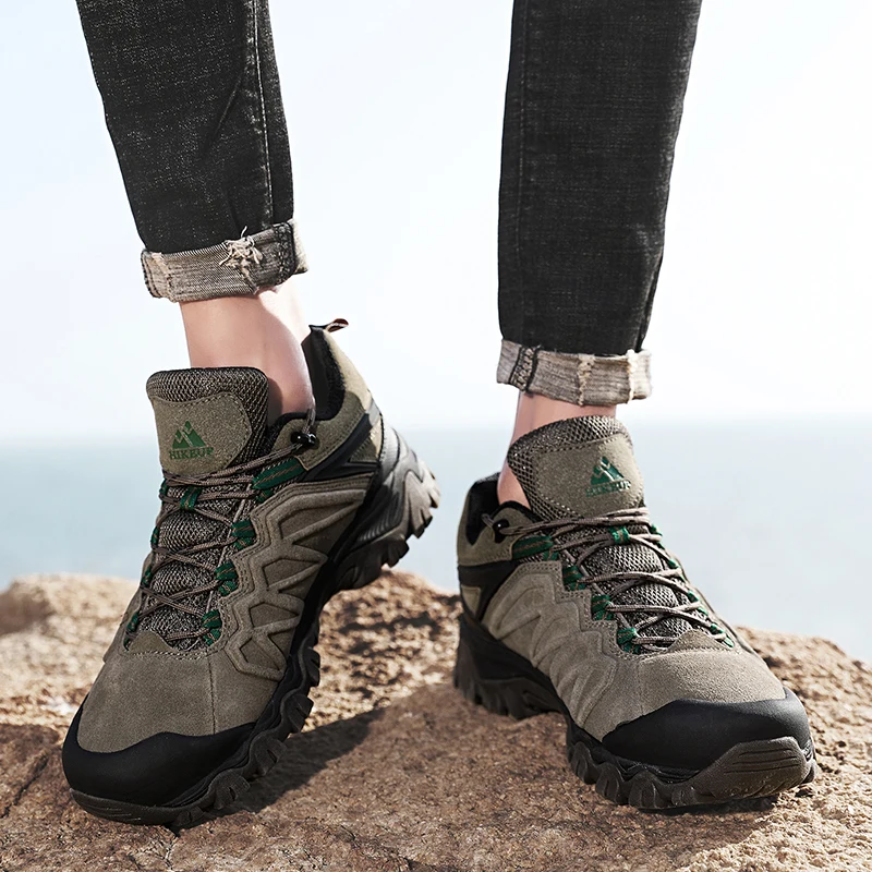 HIKEUP Hohe Qualität Leder Wanderschuhe Langlebig Outdoor Sport Männer Trekking Leder Schuhe Lace-Up Klettern Jagd Turnschuhe – Detail 11