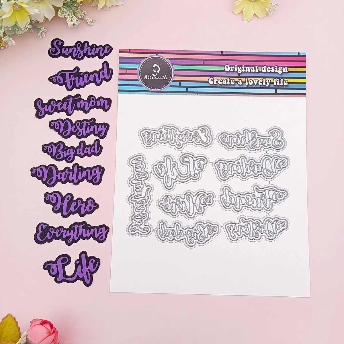 Alinacutle Metal Cutting Dies Cut Shadow Words Wish Letters Dad Mom Scrapbooking Paper Craft Handmade Album Card Punch Art Knife