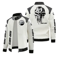 NEW Men's PU Leather Winter Can-am Logo Fashion Motorcycle Zipper Long Sleeve Jacket Outwear Keep Warm Male Coat Jacket 1