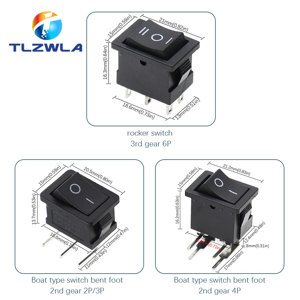 Switch 10PCS ON-OFF KCD1 15*21mm 2Pin Ship Type 6A 250V 10A 125V 15X21 Rocker Power
