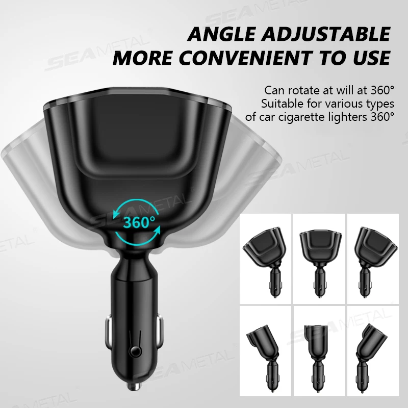 Car Charger Adapter with 5 Ports and 360 Degree Rotation