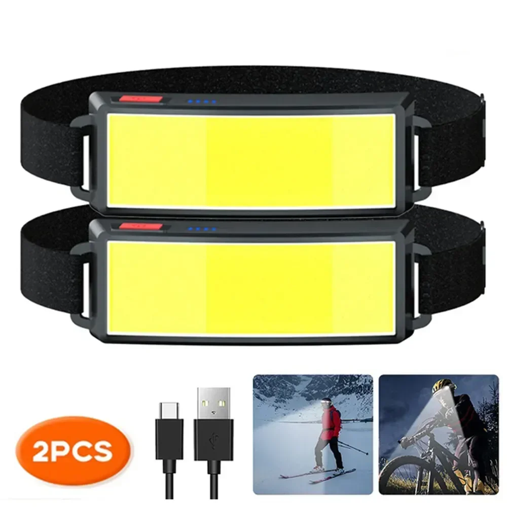 코브 180 °   투광등 LED 헤드램프 손전등손전등 3가지 모드 내장형 USB 충전식 배터리 헤드램프 하이킹 캠핑 램프