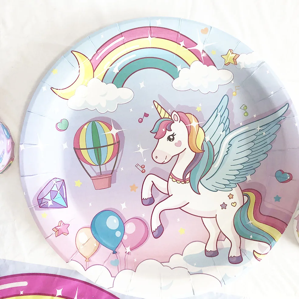 Birthday Party Supplies New Children&rsquo;s Rainbow Unicorn Birthday Party Disposable Tableware Set Paper Cup Paper Towel Unicorn Balloon Party Decoration
