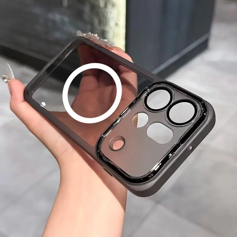 Luxury Transparent Magnetic TPU Phone Case with Full Shockproof Protection and Lens Film