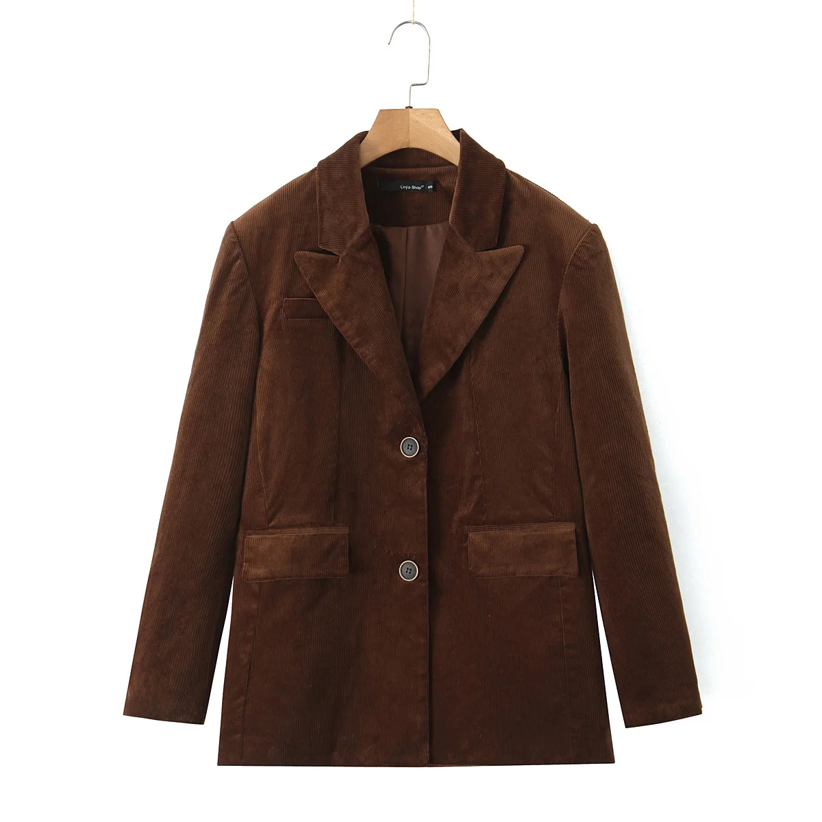 Maillard Style Coffee Notched Corduroy Blazer High Waist Front Slit Package Hips Skirt Suits 2 Pieces 1 Set