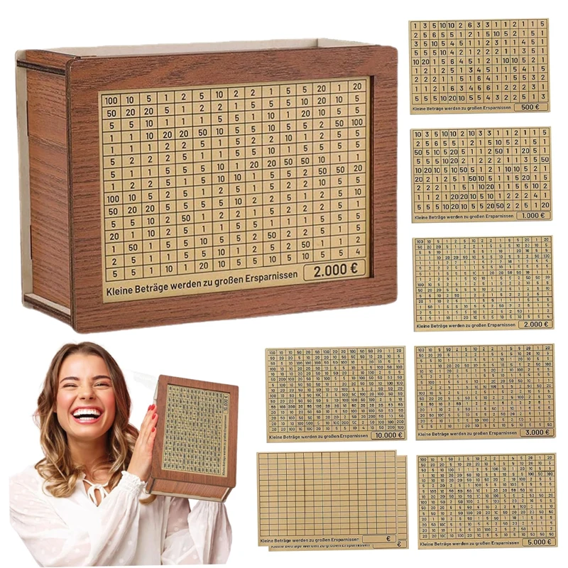 Retro 10000 Euro Money Box Piggy Bank Wood Money Bank Reusable Moneybox with Saving Goal and Numbers Storage Japanese Gift Boxes 3