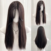 MEISU T Part Lace Wigs Straight 24 Inch Bangs Wigs Fiber Synthetic Heat-resistant Natural Smooth And Realistic Wigs For Women
