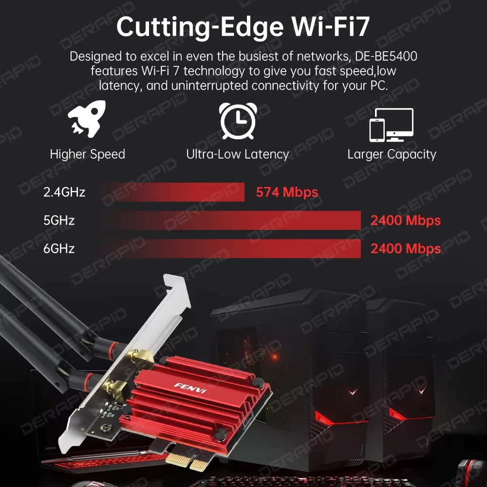 WiFi 7 MT7925 6500M PCIe 네트워크 카드 블루투스 5.4 6500Mbps 트라이 밴드 2.4G 5G 6GHz 고속 무선 어댑터 (Win10/11용)