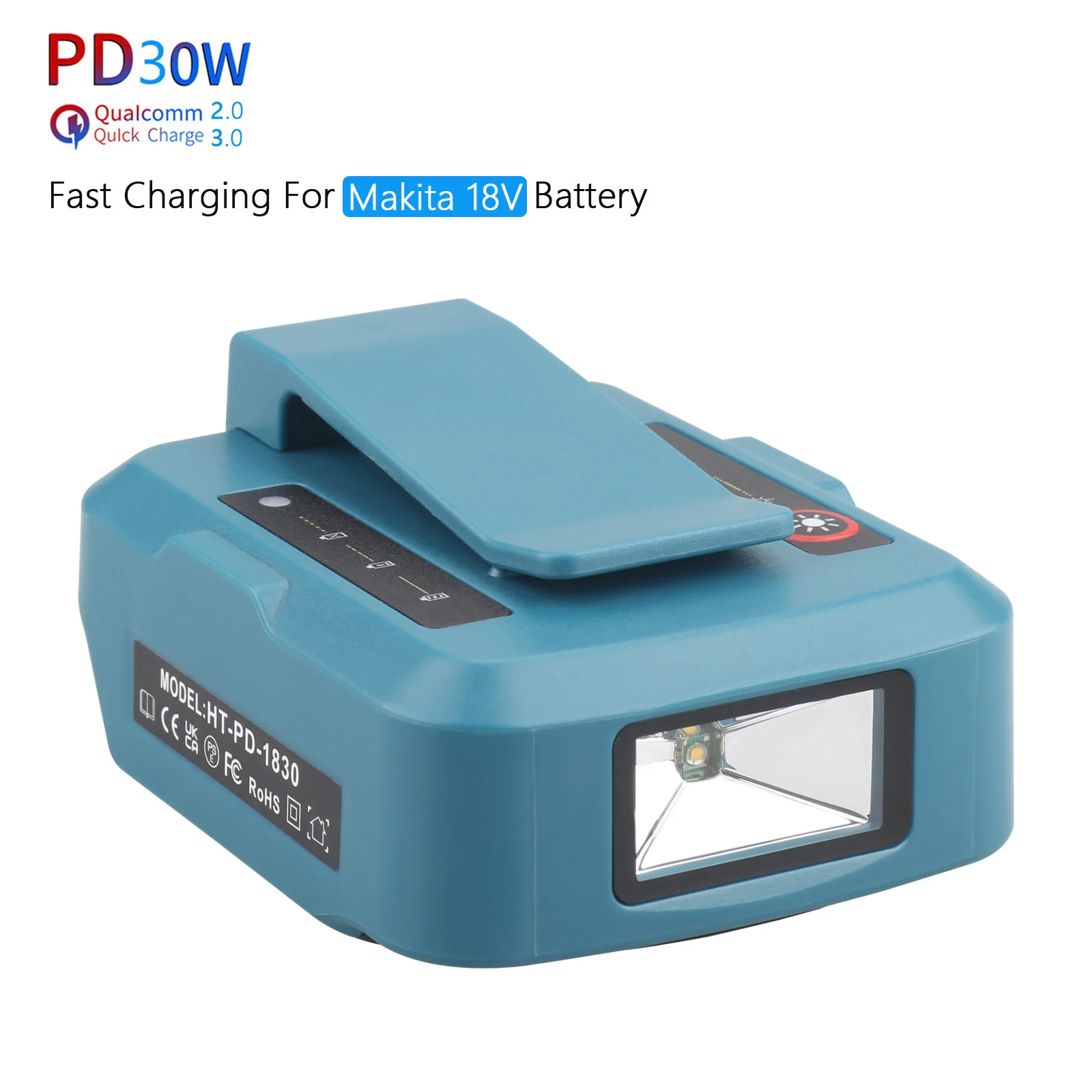 

PD30W Fast Charging For Makita18V BL1815 BL1830 BL1860 BL1850 Battery Charger with LED light lamp Type-C Input/output